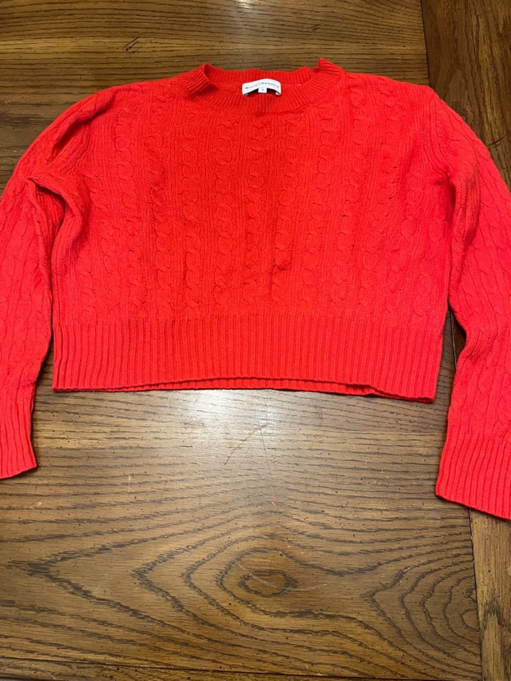 White + Warren Cable-Knit Red Cropped Cashmere Sweater, size medium